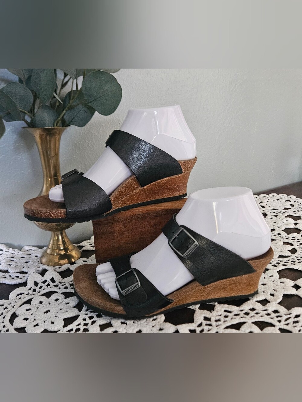 Papillio by Birkenstock Dorothy Black Cork Wedge Sandals Size 38